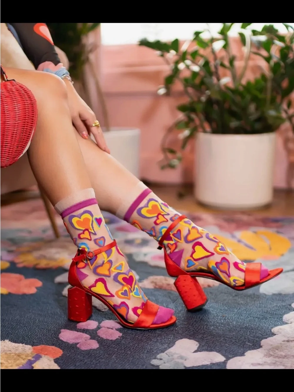 Y2K Hearts Ruffle Sheer Crew Sock.